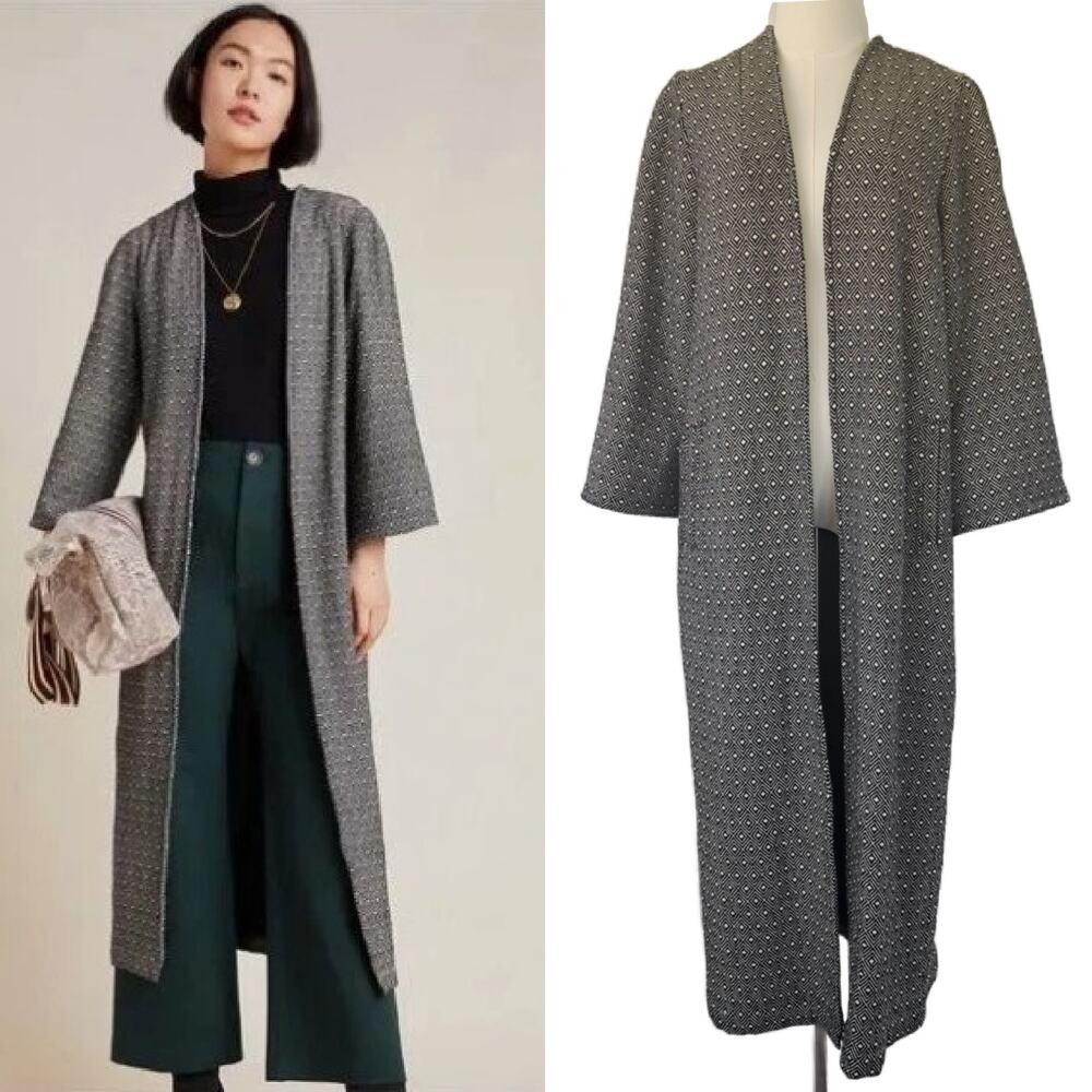 NEW Anthropologie THE ODELLS Alistair Long Jacket Large Black White Jacquard
